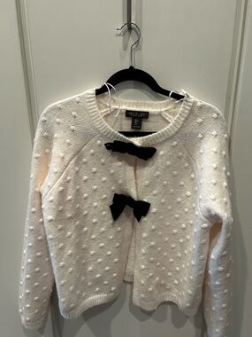 Rachel Zoe Cream Knit Cardigan with Black Velvet Bow Accents